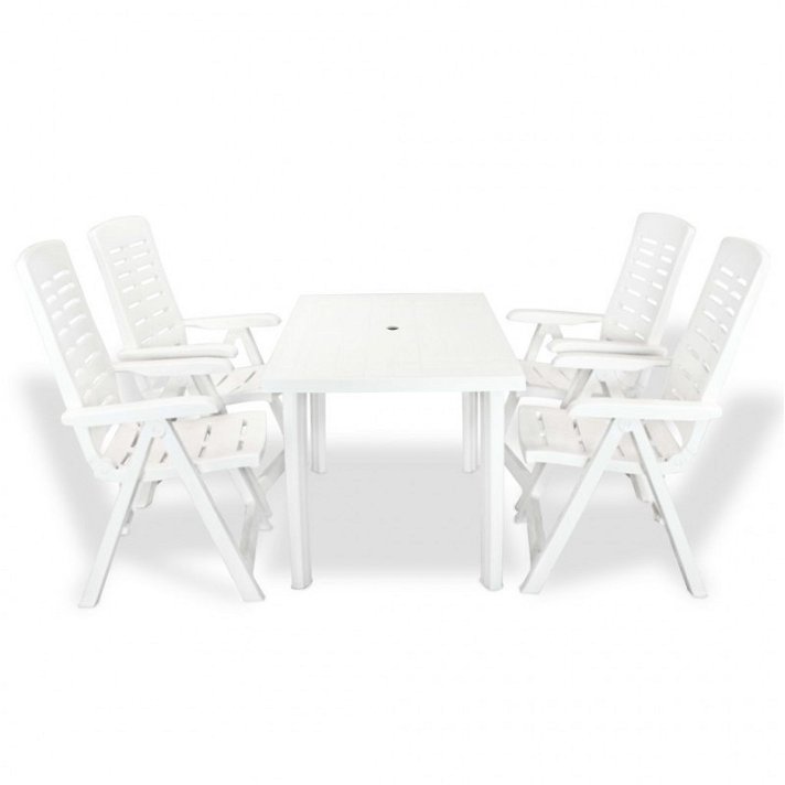 Set di tavolo e sedie bistrot da giardino in plastica con finitura di colore bianco Vida XL