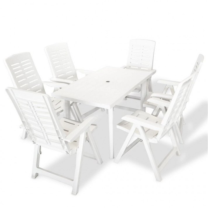 Conjunto de mesa e cadeira de jardim Bistro em plástico com acabamento de cor branca Vida XL