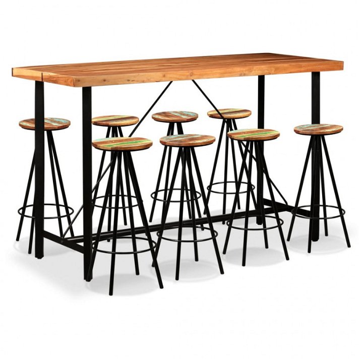 Conjunto de muebles para bar con 1 mesa alta y 8 sillas de madera de acacia Vida XL
