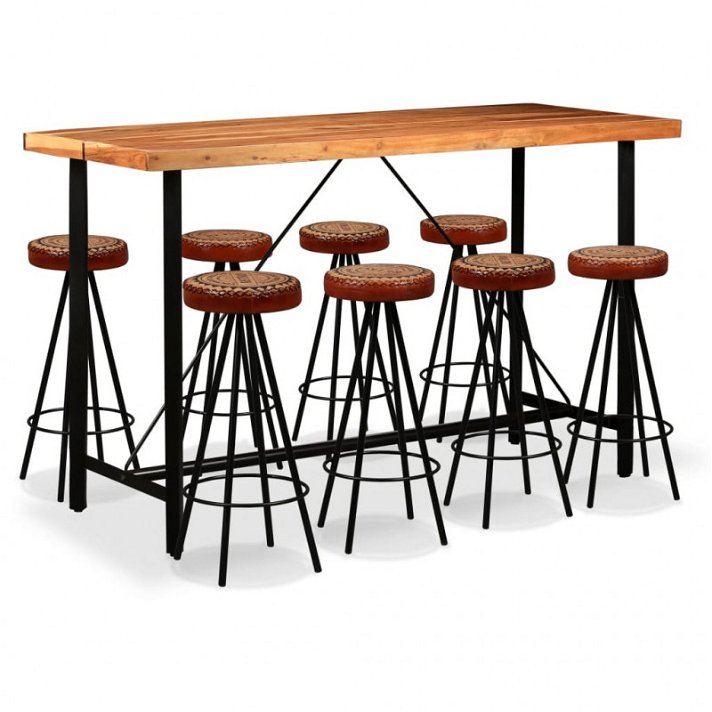 Conjunto de 1 mesa de bar alta y 8 sillas elaboradas con madera de acacia maciza Vida XL