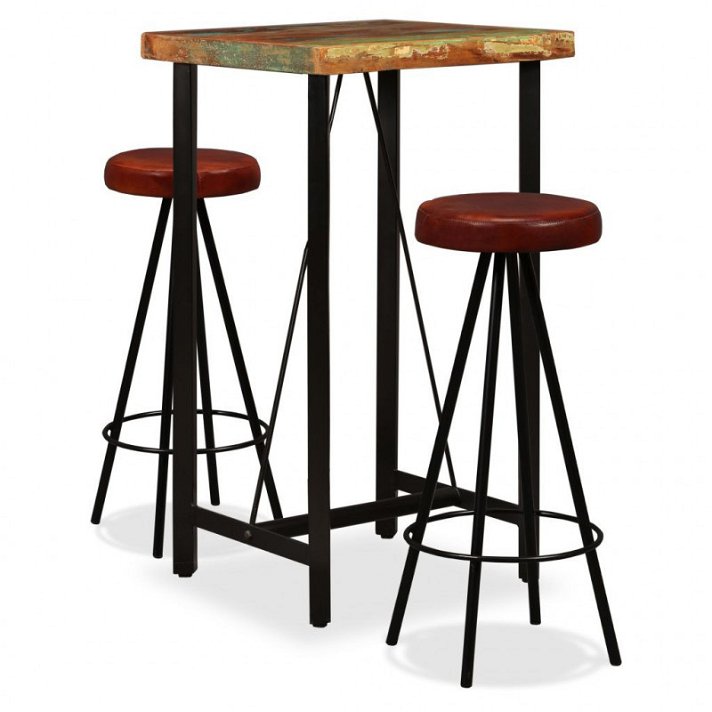 Conjunto de muebles con 1 mesa alta y 2 sillas elaboradas de madera maciza reciclada y acero Vida XL