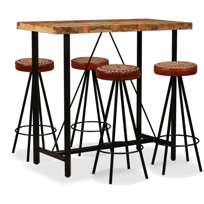 Conjunto de muebles con 1 mesa de bar y 4 sillas elaboradas con madera reciclada y acero Vida XL