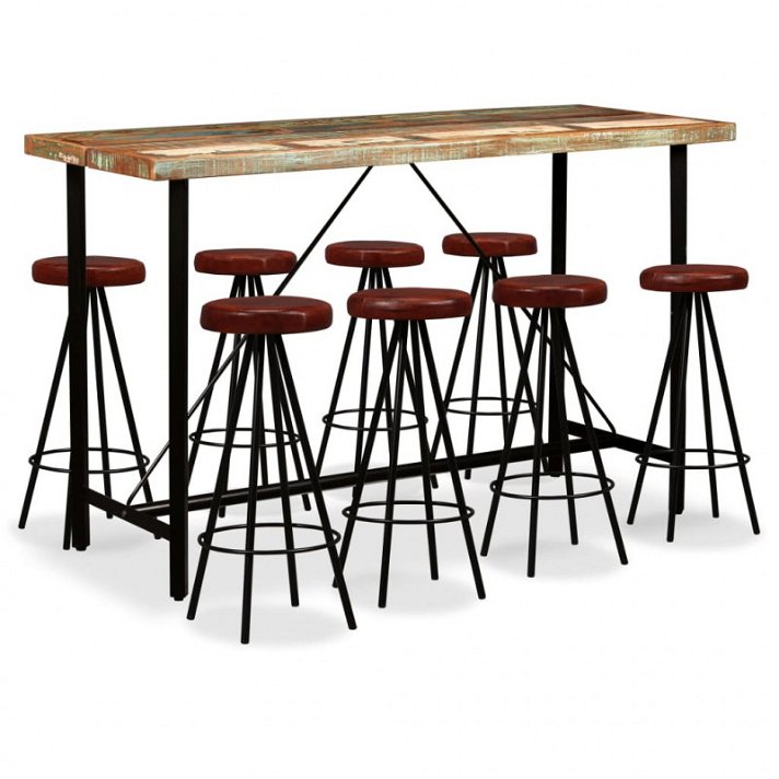 Conjunto de 1 mesa alta y 8 sillas fabricadas con madera y acero de acabado color negro y marrón Vida XL