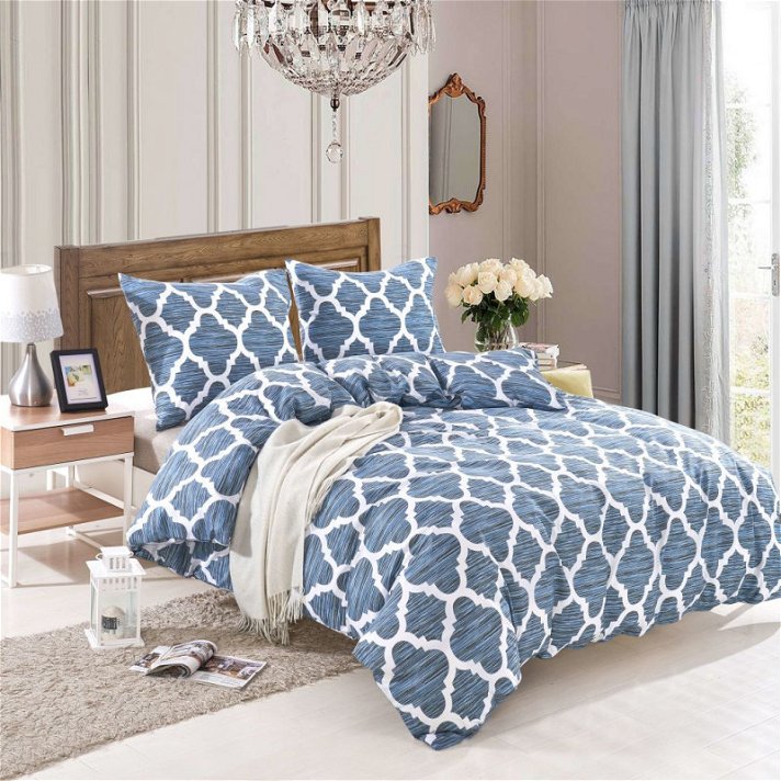 Conjunto de capas de edredão e fronhas para cama dupla 155x200 cm azul e branco Vida XL