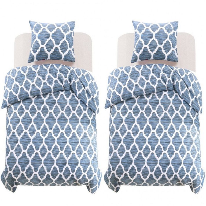 Conjunto de duas capas de edredão e fronhas para cama 140x220 cm azul e branco Vida XL
