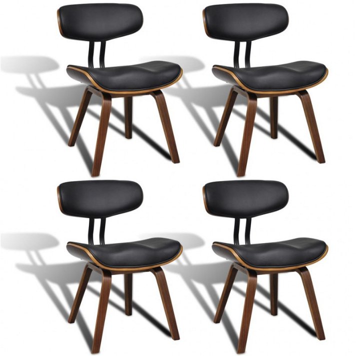 Set de 4 sillas de comedor fabricadas con madera curvada y cuero artificial negro Vida XL