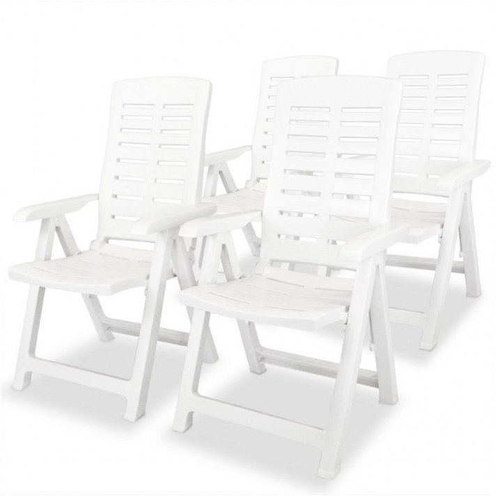 Conjunto de 4 cadeiras para jardim reclináveis fabricadas em plástico de cor branca Vida XL