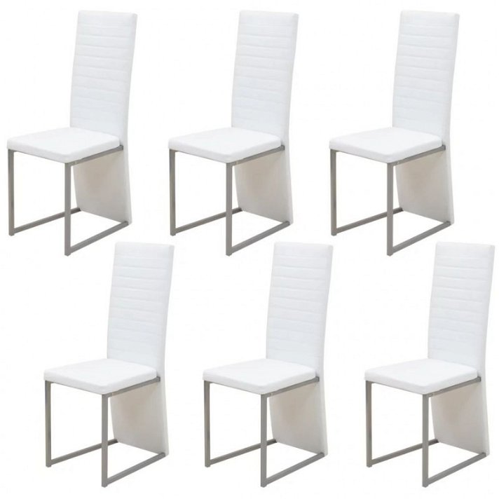 Pacote de 6 cadeiras de jantar de design moderno com estrutura de aço e estofos de couro branco Vida XL