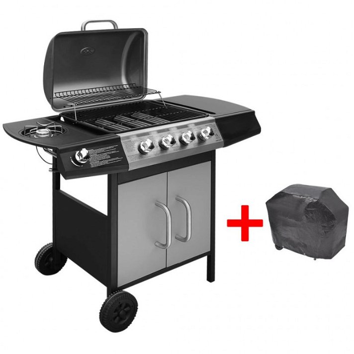 Barbecue grill a gás 4+1 queimadores preto e prateado Vida XL