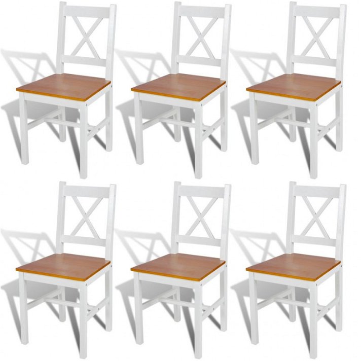 Pacote de cadeiras de jantar em madeira de pinho com acabamento em branco e cor natural Vida XL