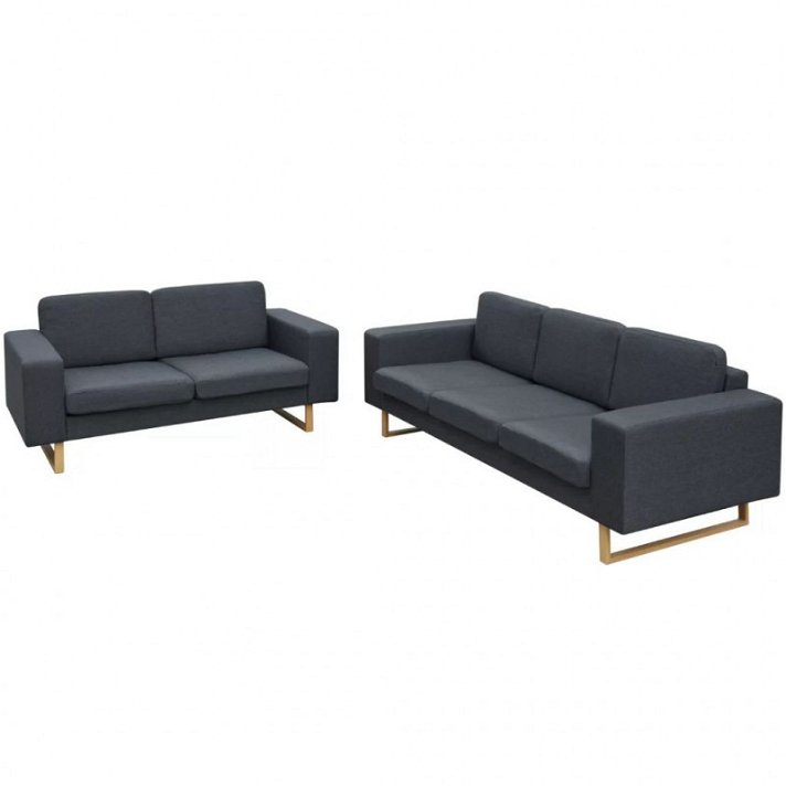 Conjunto de muebles de madera tapizada con tela de poliéster gris oscuro con patas de hierro y cojines 5 plazas Vida XL