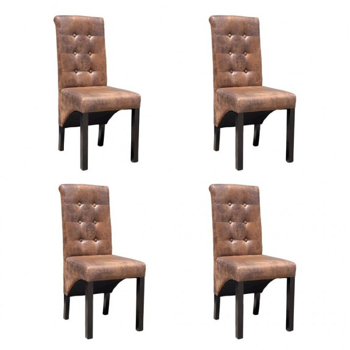Set de 4 sillas de comedor con base de madera y tapizadas con cuero sintético marrón Vida XL