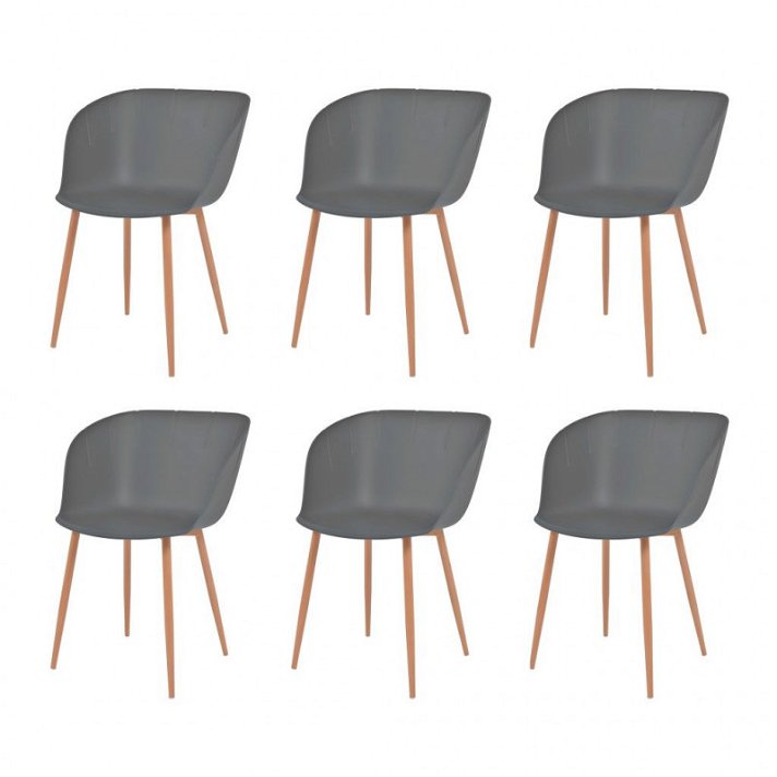 Set di sei sedie per sala da pranzo fabbricate in plastica di colore grigio e gambe di legno Vida XL
