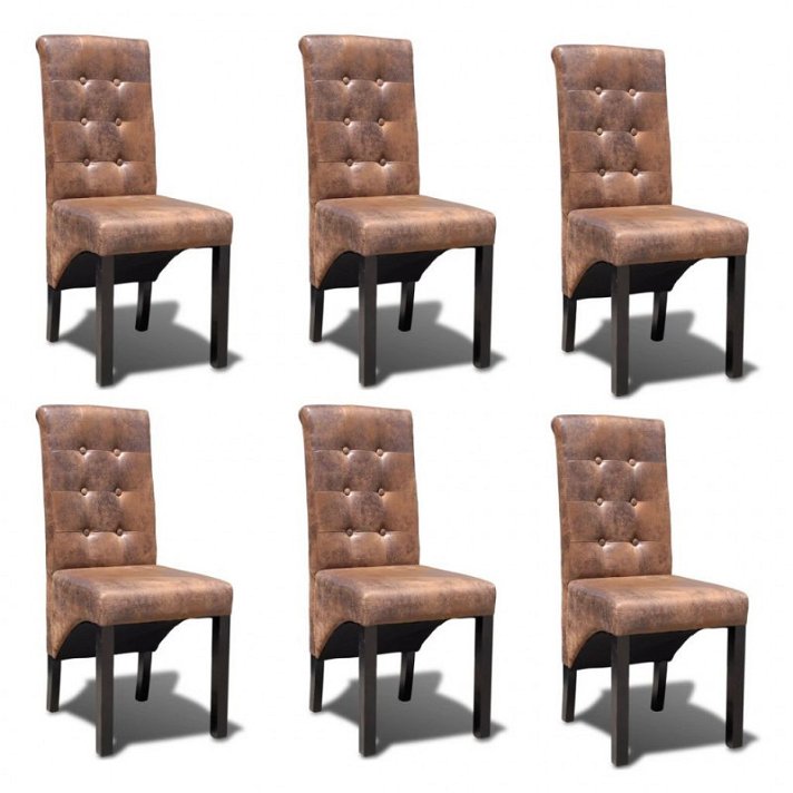 Cadeiras de jantar 6 unidades de couro sintético castanho VIDA XL