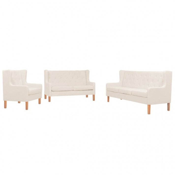 Set di divani per 6 persone struttura in legno e rivestimento in tessuto bianco crema Vida XL