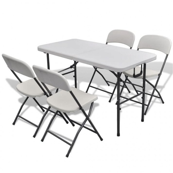 Set da giardino tavolo e sedie pieghevoli con finitura di colore bianco Vida XL