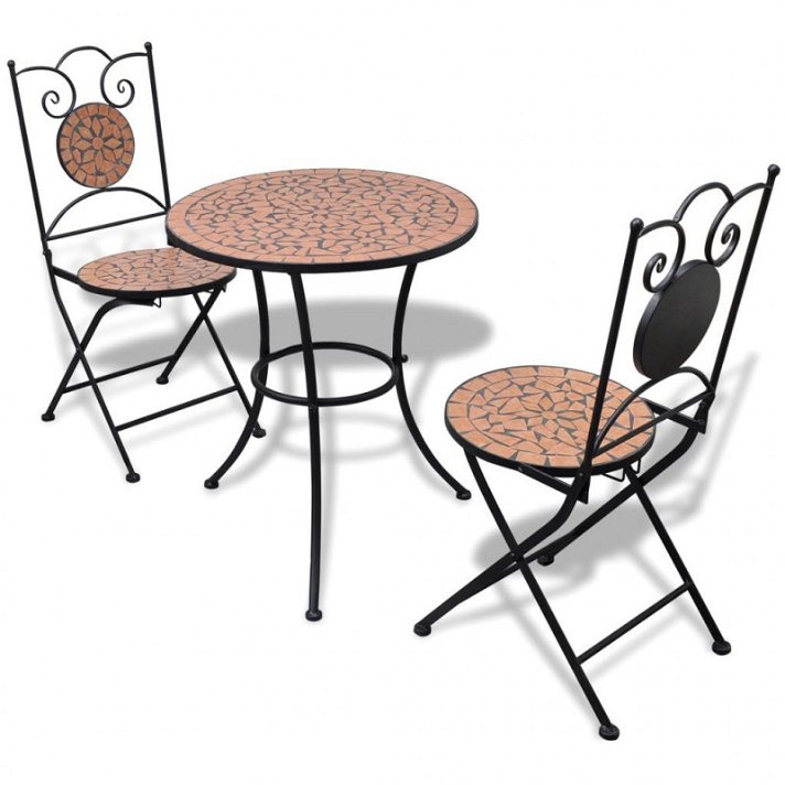 Set de mesa y sillas de jardín 3 piezas con mosaico terracota Vida XL