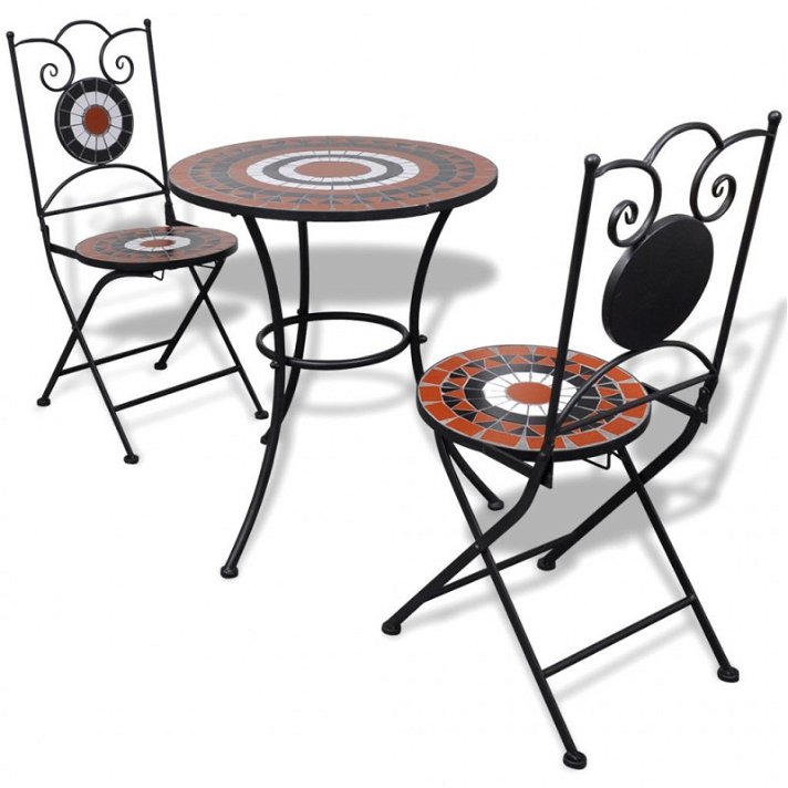 Conjunto mesa e cadeiras de jardim 3 peças em mosaico terracota e Vida XL branca