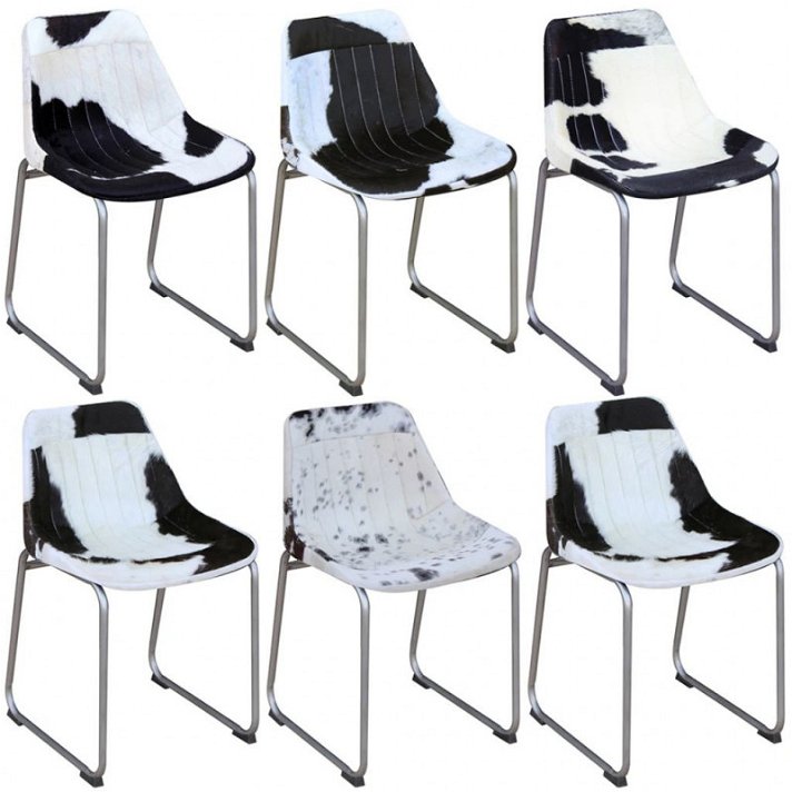 Cadeira de jantar 6 peças em pele de vaca preta e branca verdadeira Vida XL