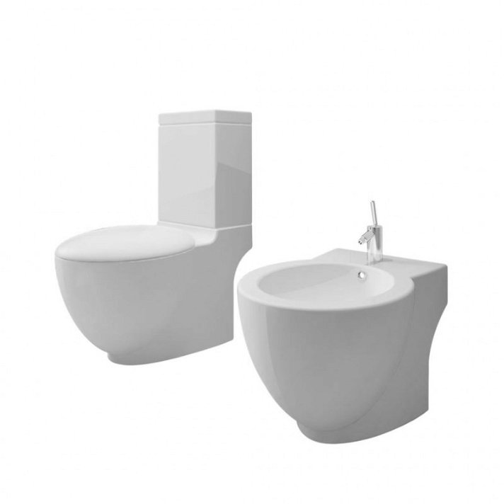 Set vaso wc e bidet in ceramica bianco Vida XL