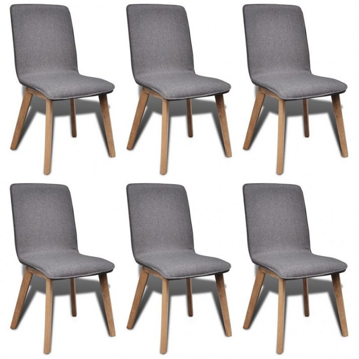 Cadeiras de jantar 6 pcs tecido cinzento e madeira maciça de carvalho Vida XL