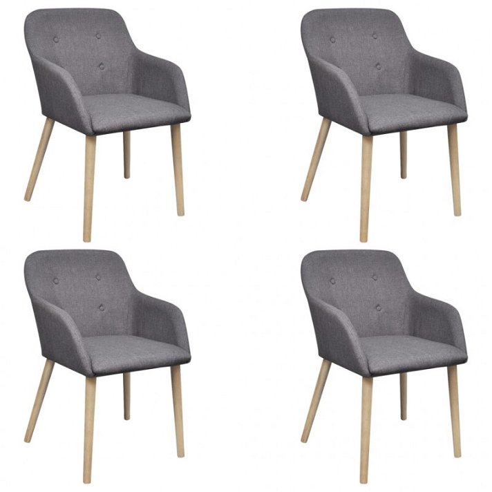 Cadeiras para sala de jantar 4 unidades tecido cinzento-claro e madeira maciça de carvalho Vida XL
