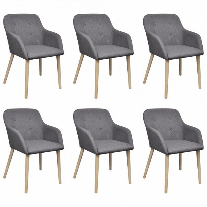 Lot de 6 chaises de salle à manger avec structure en bois de chêne et revêtement en tissu gris clair Vida XL