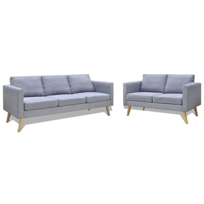 Set di divani a 5 posti con struttura in legno e rivestimento in tessuto grigio chiaro Vida XL