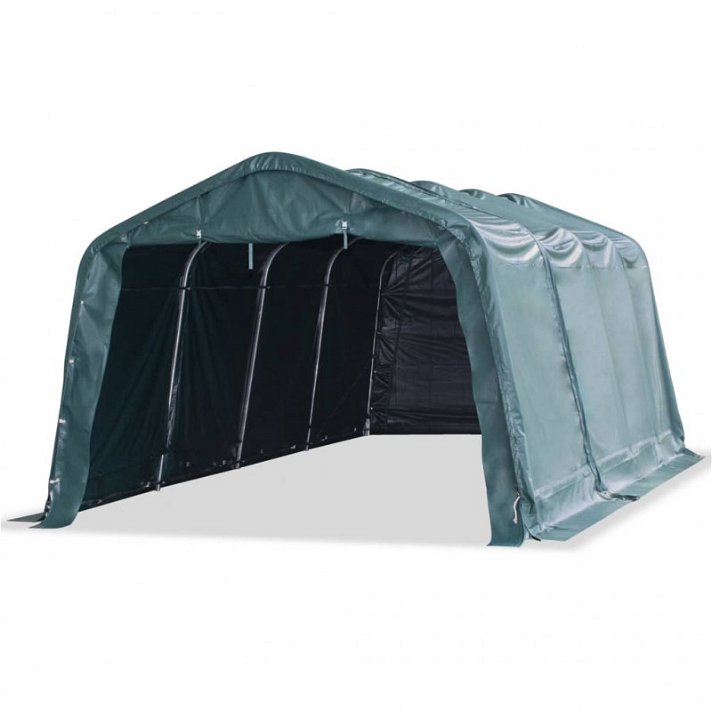 Tenda pieghevole con 2 porte arrotolabili di 330x640 cm in PVC impermeabile verde scuro Vida XL