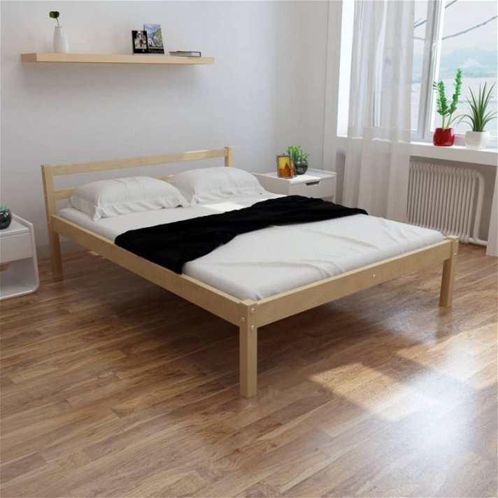 Base de cama com estrutura de pinho maciço e ripas de contraplacado com colchão 140x200 Vida XL