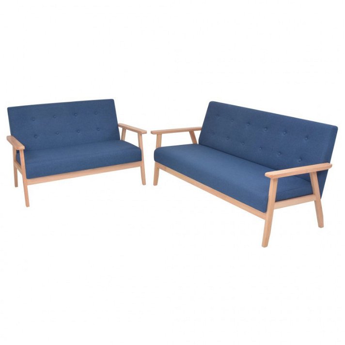Conjunto de sofá de 5 lugares com estrutura de madeira e estofos de tecido azul Vida XL