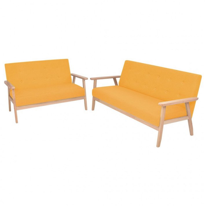 Conjunto de sofá de duas peças com estrutura de madeira e estofado em tecido amarelo Vida XL