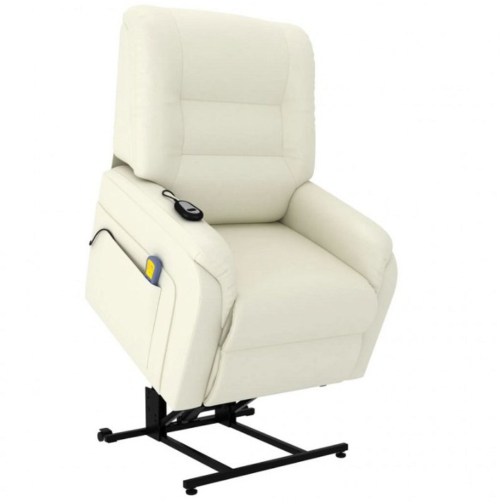 Cadeira de massagem reclinável de 82 cm de cor creme feita de couro sintético Vida XL