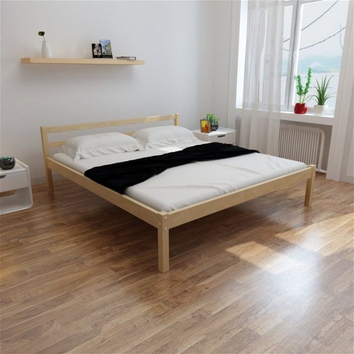 Base de cama com estrutura de madeira de pinho maciça e ripas de contraplacado com colchão 180x200 Vida XL