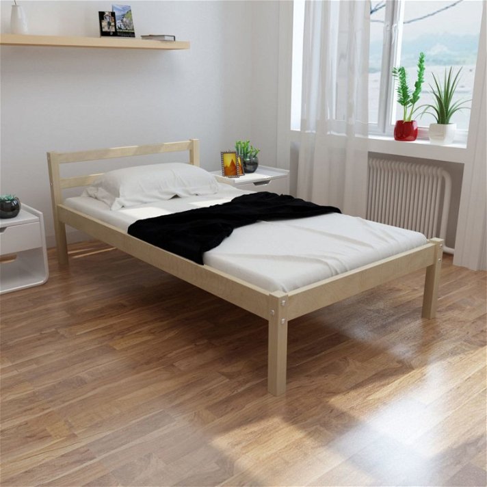 Base de cama com estrutura de madeira de pinho maciça com colchão viscoelástico 90x200 Vida XL