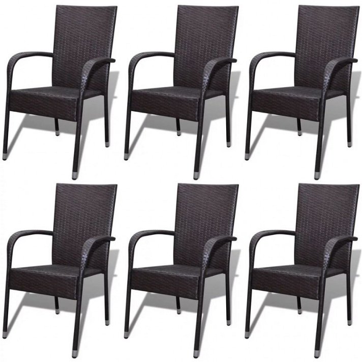 Conjuntos de cadeiras de para jardim estrutura de aço e estofado rattan sintético castanho Vida XL
