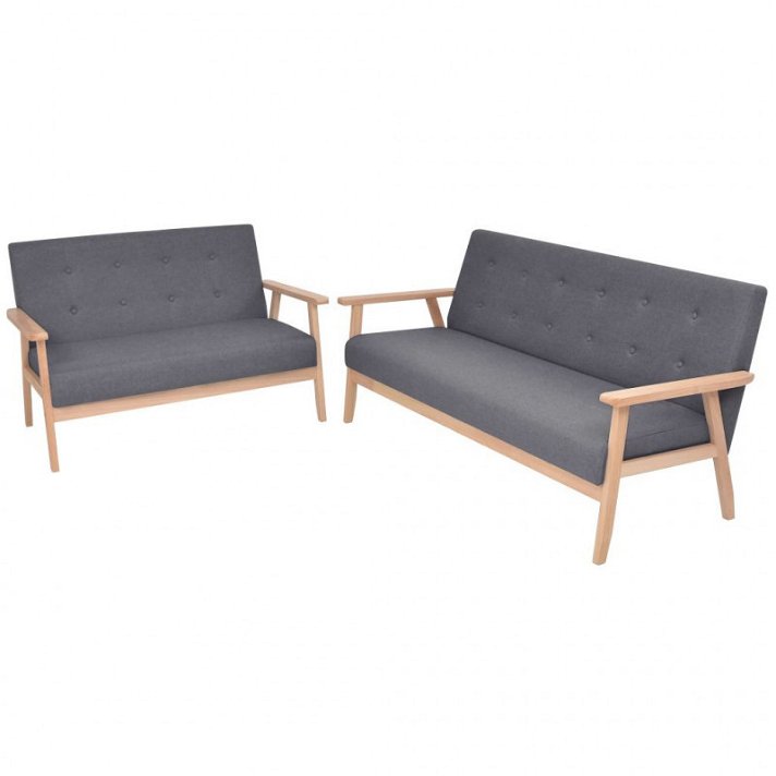 Conjunto de sofás de dos piezas con estructura de madera y tapizado de tela color gris oscuro Vida XL