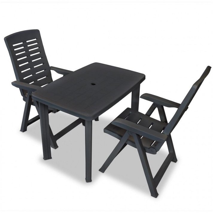 Set di tavolo e sedie da giardino bistrot in plastica con finitura grigio antracite Vida XL