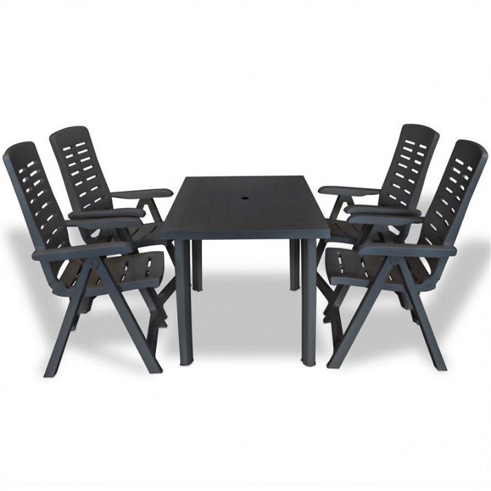 Conjunto de mesa e cadeiras de plástico com acabamento cinzento antracite Vida XL