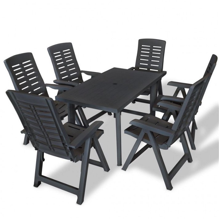 Set di tavolo e sedie bistrot per giardino in plastica con finitura di colore grigio antracite Vida XL