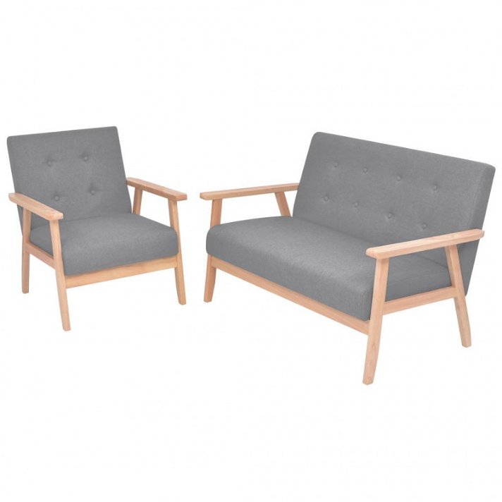Set di divani con struttura in legno e rivestimento in tessuto grigio chiaro Vida XL
