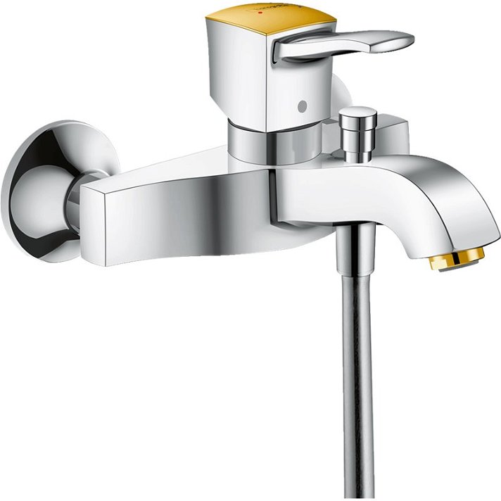 Grifo de bañera manecilla plana cromo y oro Metropol Classic Hansgrohe