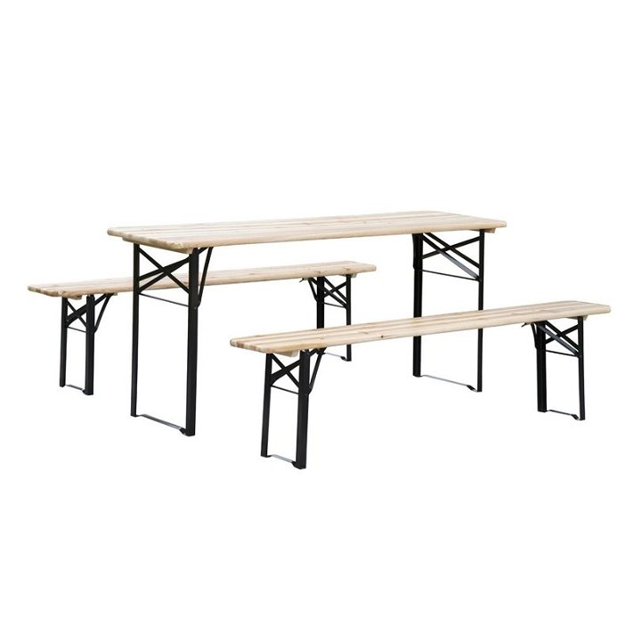 Mesa picnic con bancos de 120 cm de madera y acero en acabado color marrón y negro Outsunny