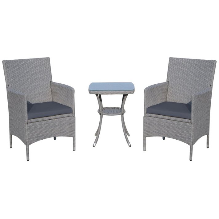 Conjunto sillas y mesa ratán sintético gris Outsunny