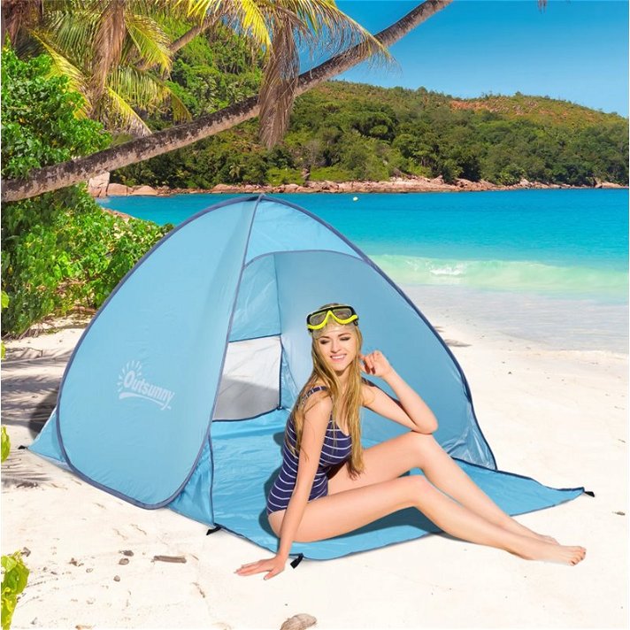 Tienda de campaña de playa de 150 cm con un acabado en color azul claro Outsunny