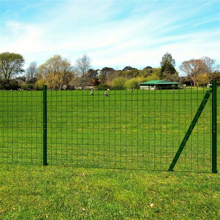 Conjunto de valla de alambre de acero con revestimiento de PVC 10x1,96 m de longitud color verde Vida XL