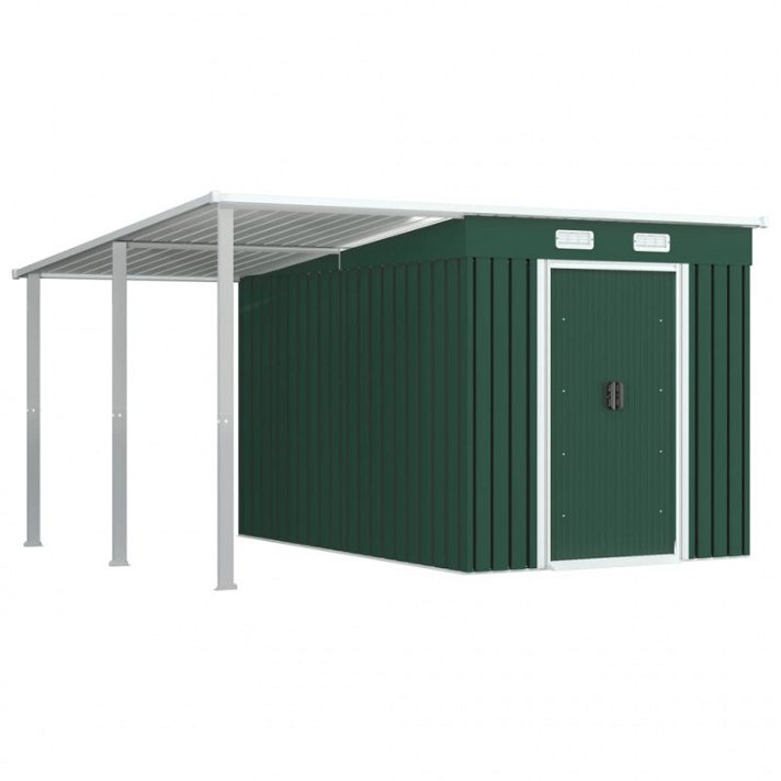 Galpão de armazenamento e telheiro com telhado estendido 335x184 cm cor verde Vida XL