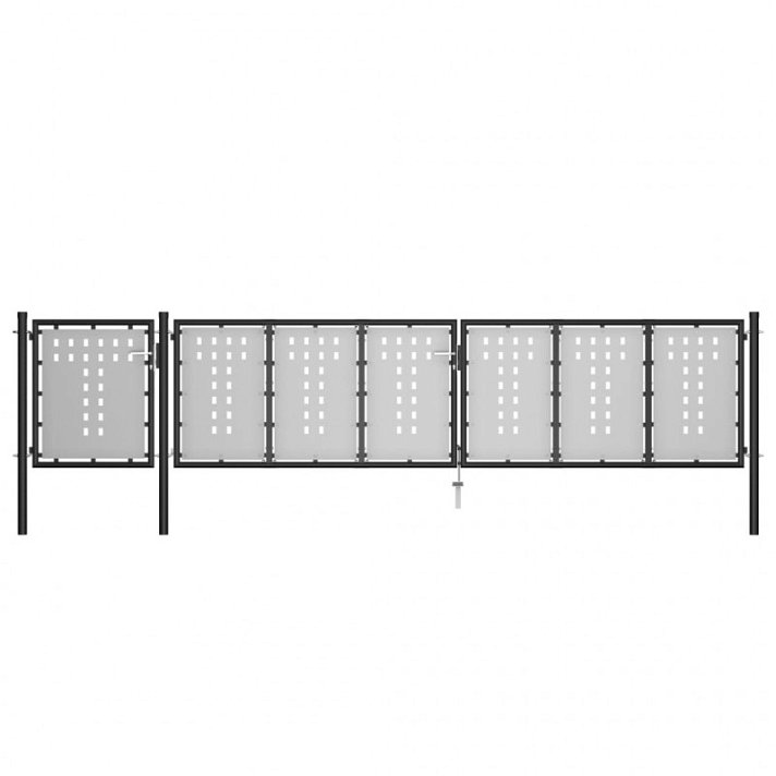 Portail de clôture de jardin 500x150cm en acier argenté et noir Vida XL