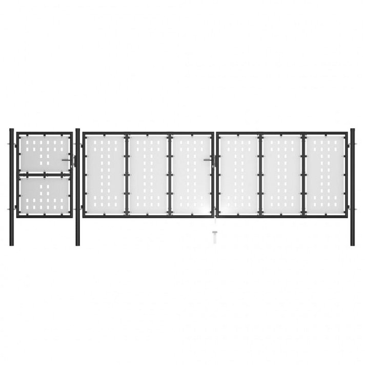 Cancela de valla para jardín de 500x175cm fabricada en acero plata y negro Vida XL