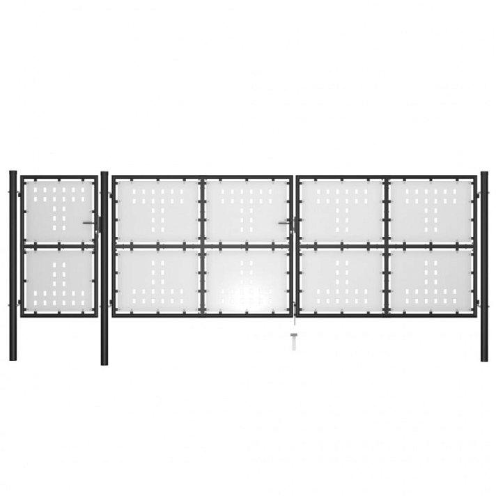 Puerta para jardín fabricada en acero recubierto en polvo color negro 500x150 cm VidaXL